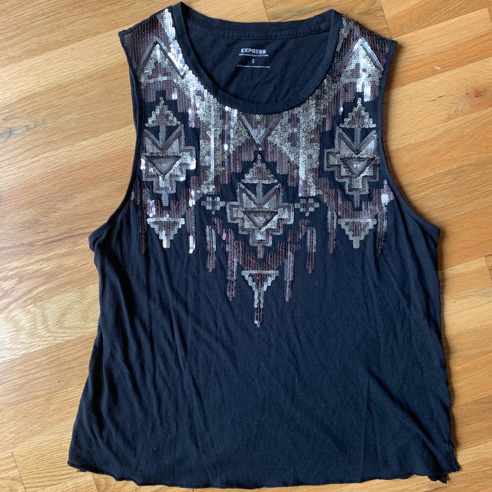 Express Women’s Black Tank with Sequin Detail Med